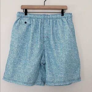 Nat Nast Swim Trunks Blue and White Geometric Design Drawstring Waist Lined XL